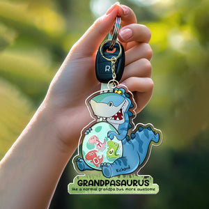 Personalized grandpa keychain featuring a fun dinosaur design and custom name for unique gifting