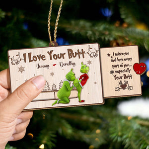 Personalized Grinch Christmas card ornament with playful design featuring the Grinch and a festive message