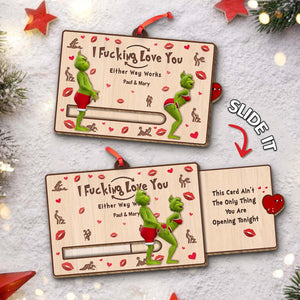 Personalized Grinch Christmas card with sliding feature and playful design for unique holiday gifting