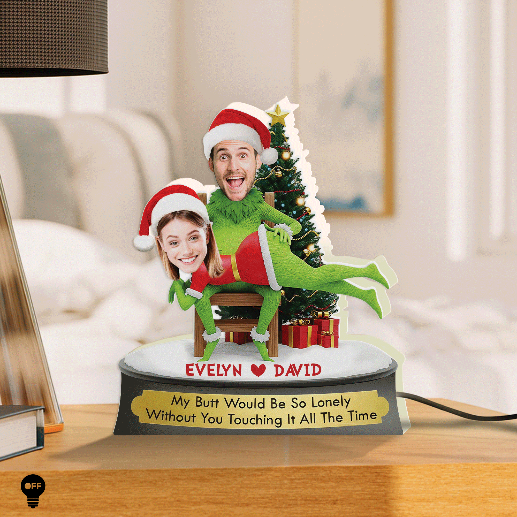 Personalized Grinch Christmas gift with custom names and decorative festive design for holiday cheer