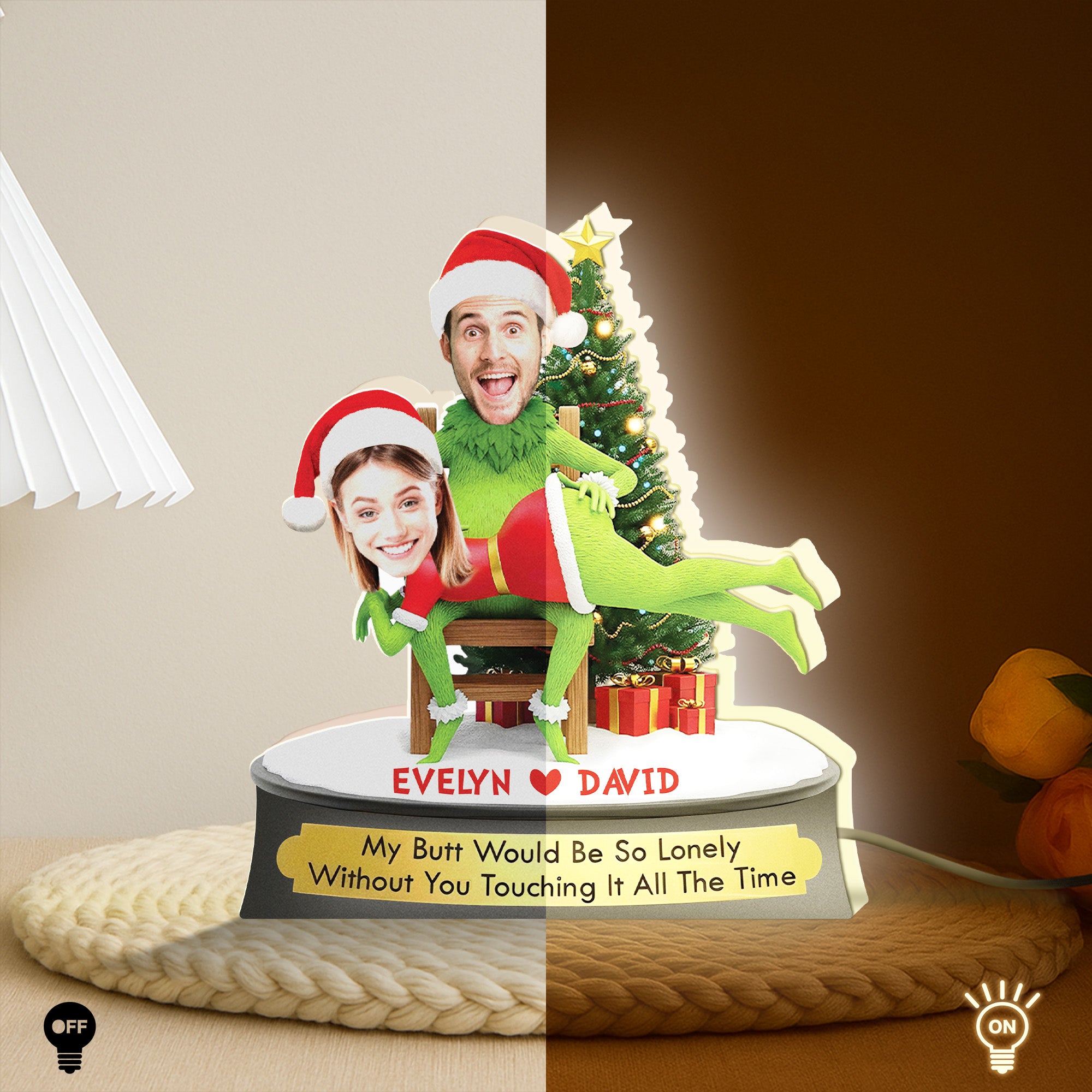 Personalized Grinch Christmas gift lamp featuring custom photo, text, and festive design