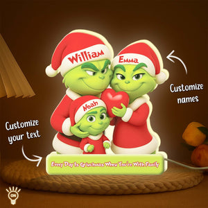 Personalized Grinch family light box featuring customizable names for a festive holiday decor