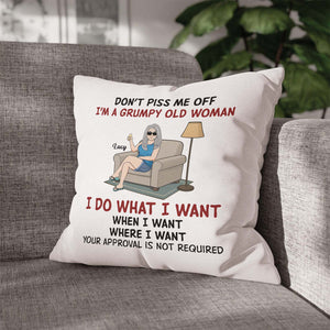Personalized grumpy old man pillow with humorous quote and illustration for home decor