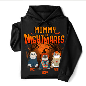 Personalized Halloween cat shirt featuring cartoon cats in costumes with spooky text