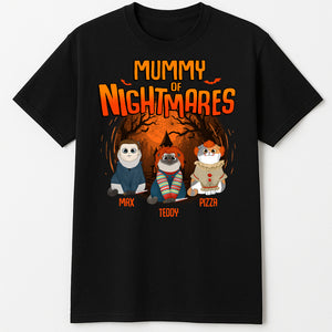 Personalized Halloween cat shirt featuring cute cartoon cats in spooky costumes for festive celebrations