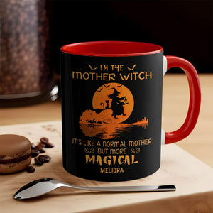 Personalized Halloween grandma mug in black and red with mother witch design and magical text