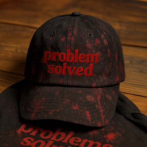 365Gifty personalized Halloween hat in black with red splatter and problem solved text embroidery