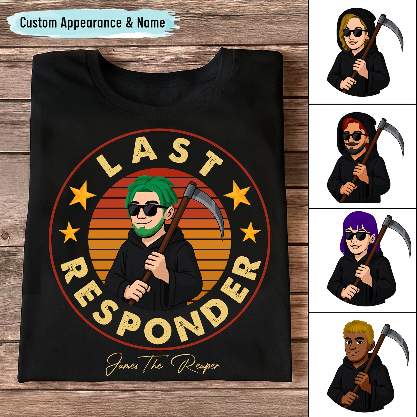 Personalized Halloween shirt with Last Responder design featuring custom appearance and name options