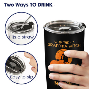 365Gifty personalized Halloween witch tumbler with straw and easy sip lid held in hand