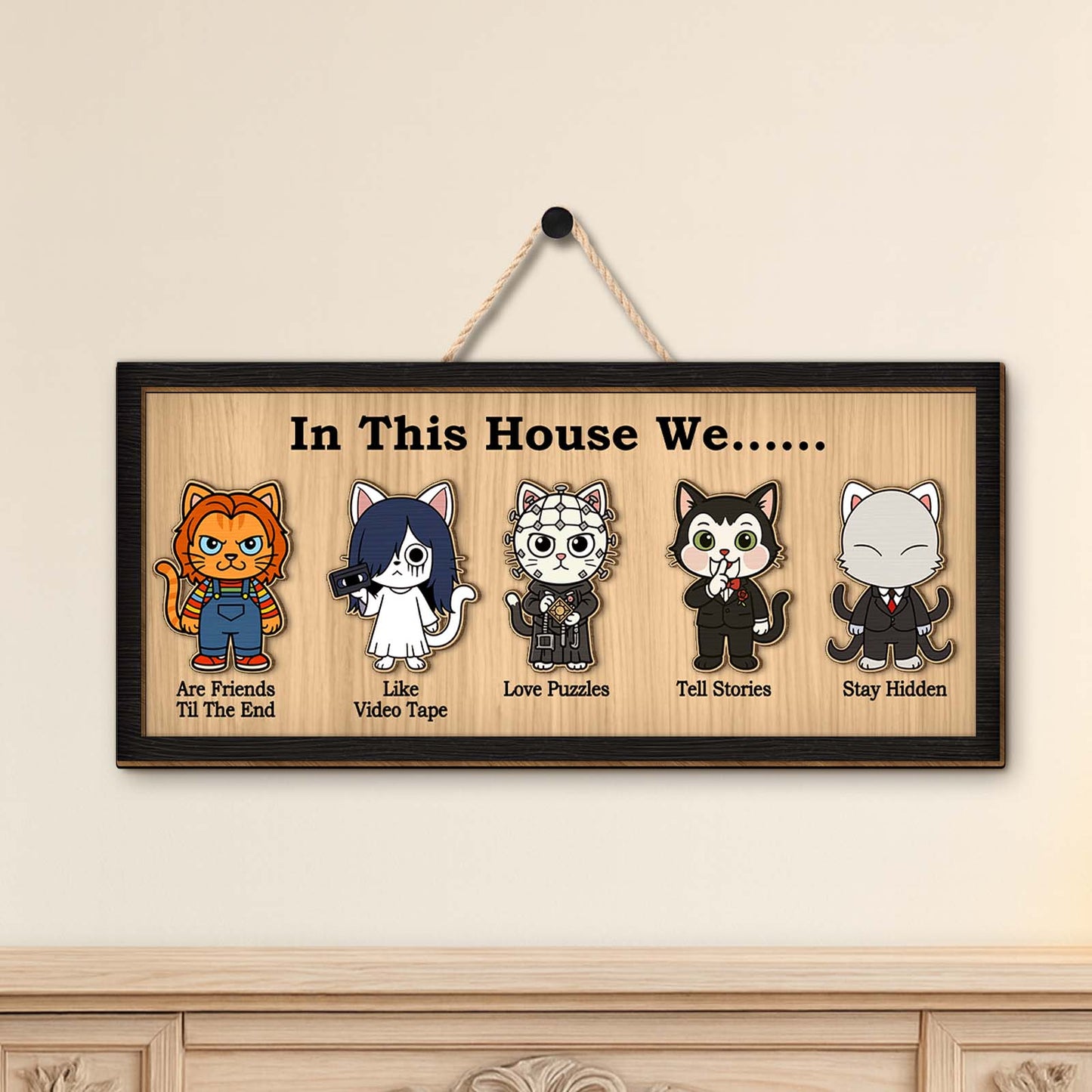 Personalized Halloween wooden sign featuring cute animal characters with playful phrases