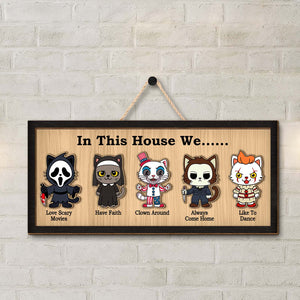 Personalized Halloween wooden sign featuring playful characters and a spooky message for festive decor