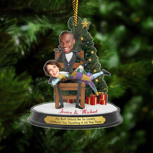 Personalized Jack and Sally Christmas ornament featuring a couple with festive decorations