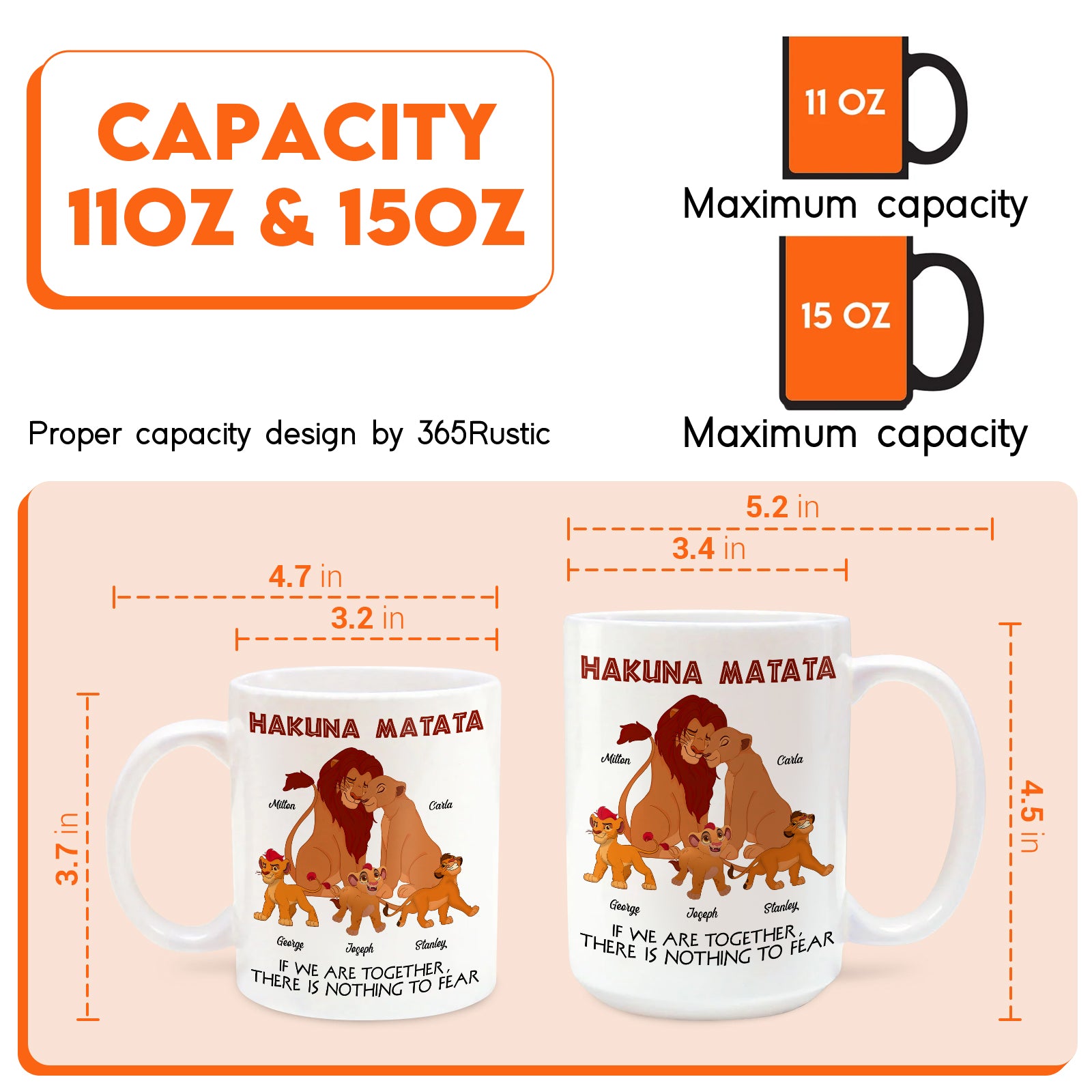 Personalized lion family mug showcasing a joyful family scene with the phrase Hakuna Matata