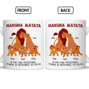 Personalized lion family mug featuring a loving lion family with the phrase Hakuna Matata