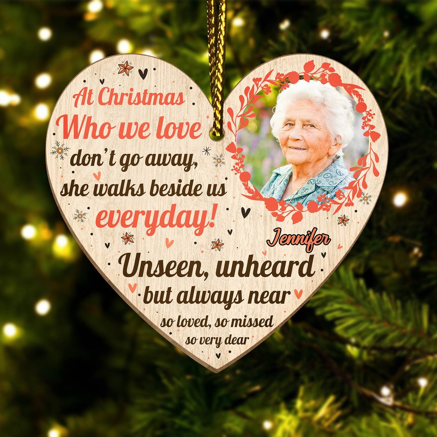 365Gifty personalized memorial Christmas ornament heart shaped with photo and sentimental message