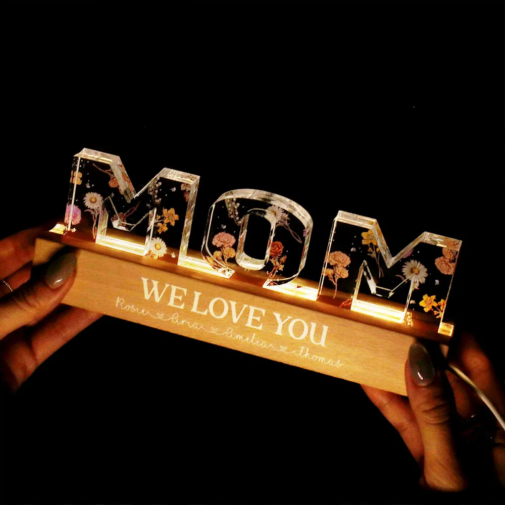 Personalized mom birth LED Light with floral design and heartfelt message for special occasions