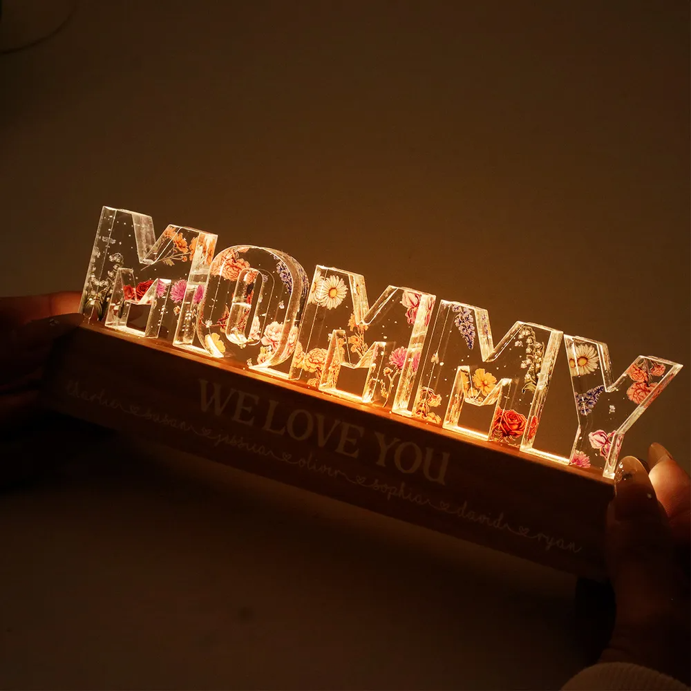 Personalized mom birth LED Light with floral design, perfect for home decor and gifting