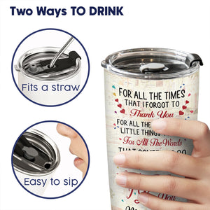 Personalized mom tumbler with dual drinking options for easy sipping or using a straw