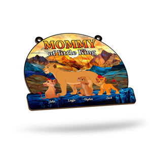 Personalized mommy suncatcher ornament featuring Lion King theme with names John, Layla, Sophia, and Jack