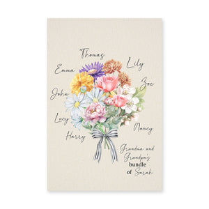 Personalized mother birth flower poster with colorful floral design and family names