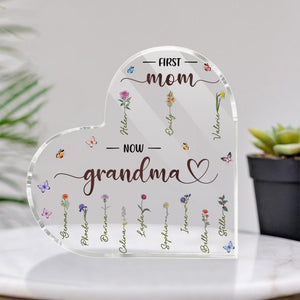 Personalized mother plaque in heart shape with floral design and names engraved for a heartfelt gift