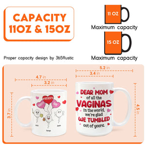 Personalized Mother's Day mug featuring humorous design with balloons and playful text celebrating moms