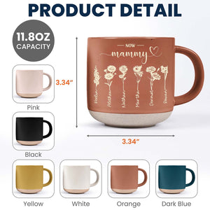 Personalized nanny mug in pink with floral design, showing names for a thoughtful gift