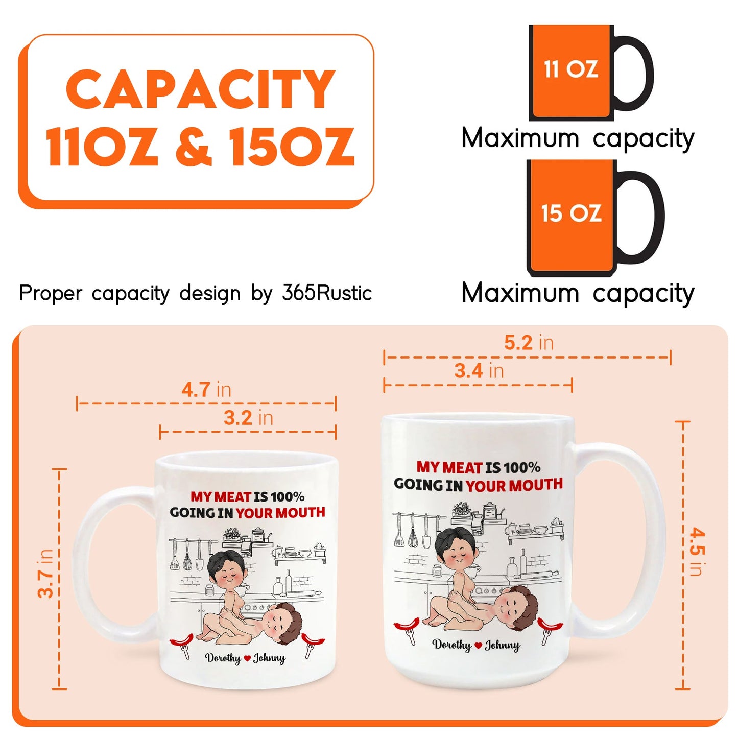 Personalized naughty anniversary mug with a humorous design and two size options, 11oz and 15oz