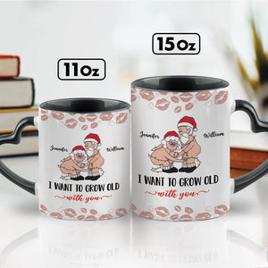 Personalized old couple mug with names Jennifer and William, I want to grow old with you design, available in 11oz and 15oz sizes