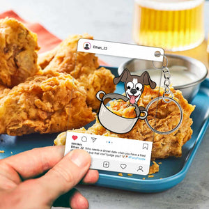 Personalized pet keychain featuring a dog and a fried chicken background for pet lovers