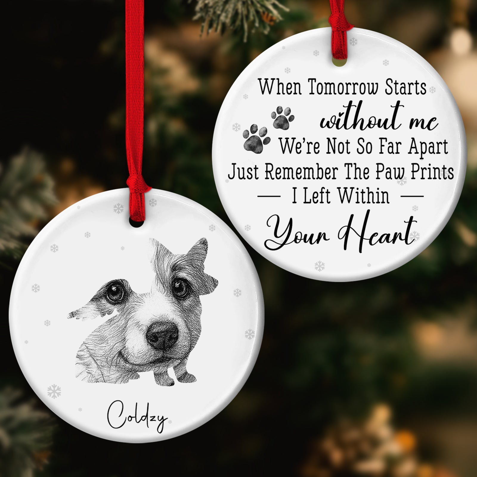Personalized pet loss ornament honoring beloved pets with heartfelt message and custom name.