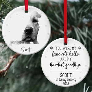 Personalized pet loss ornament featuring a dog illustration with heartfelt message for honoring a beloved pet