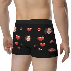 Personalized photo boxer with fun heart and face designs for a unique gift idea