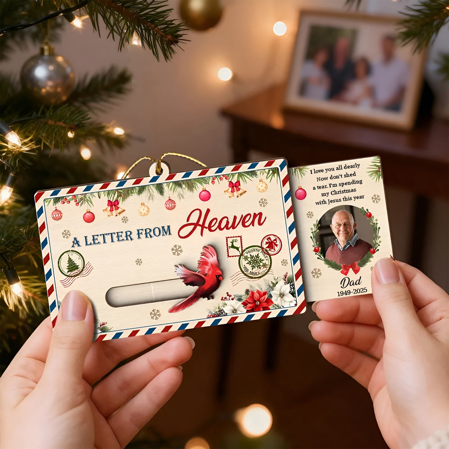 Personalized photo Christmas wooden slider card featuring a heartfelt letter design for holiday gifting