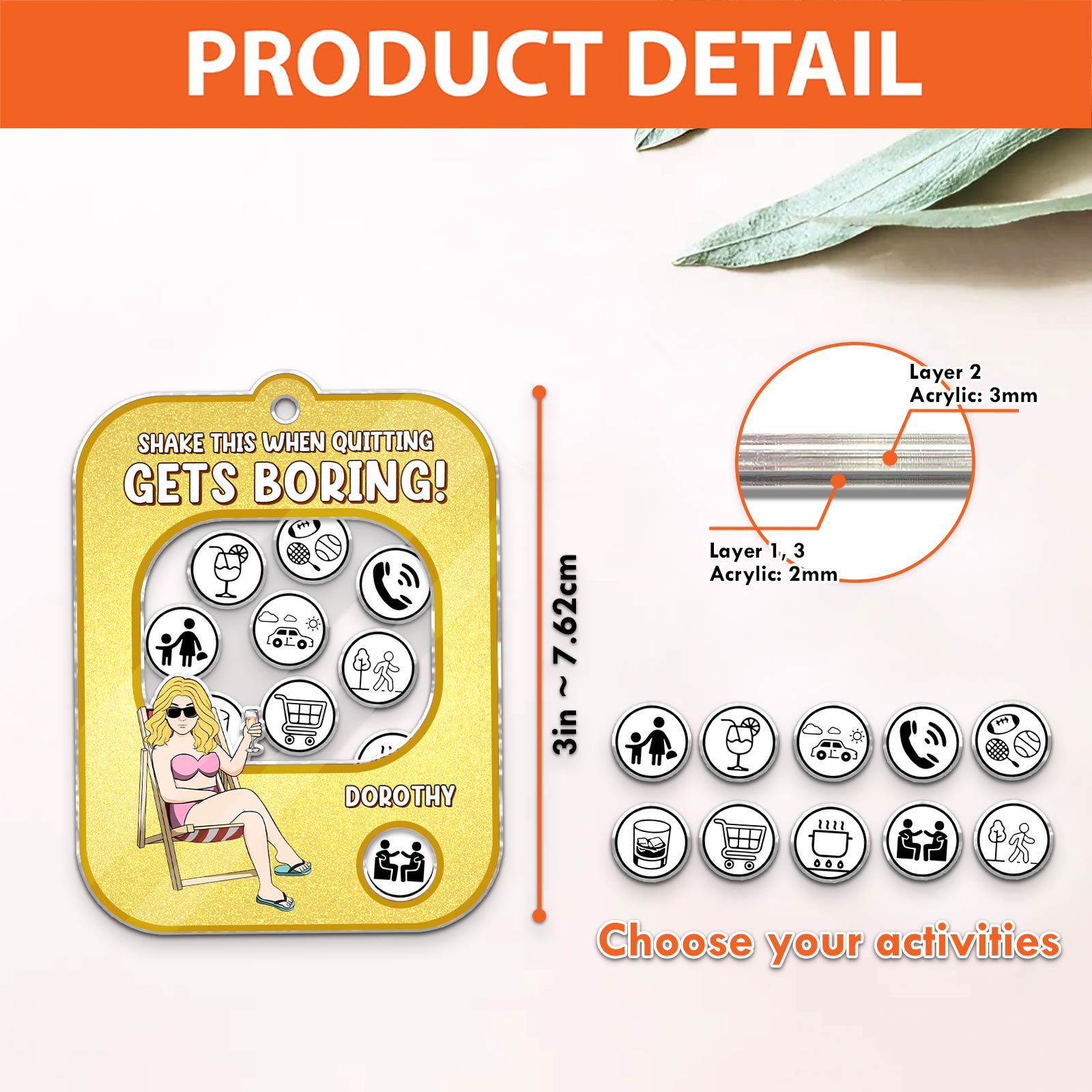 Personalized quitting keychain featuring engaging activities and cheerful design for motivation