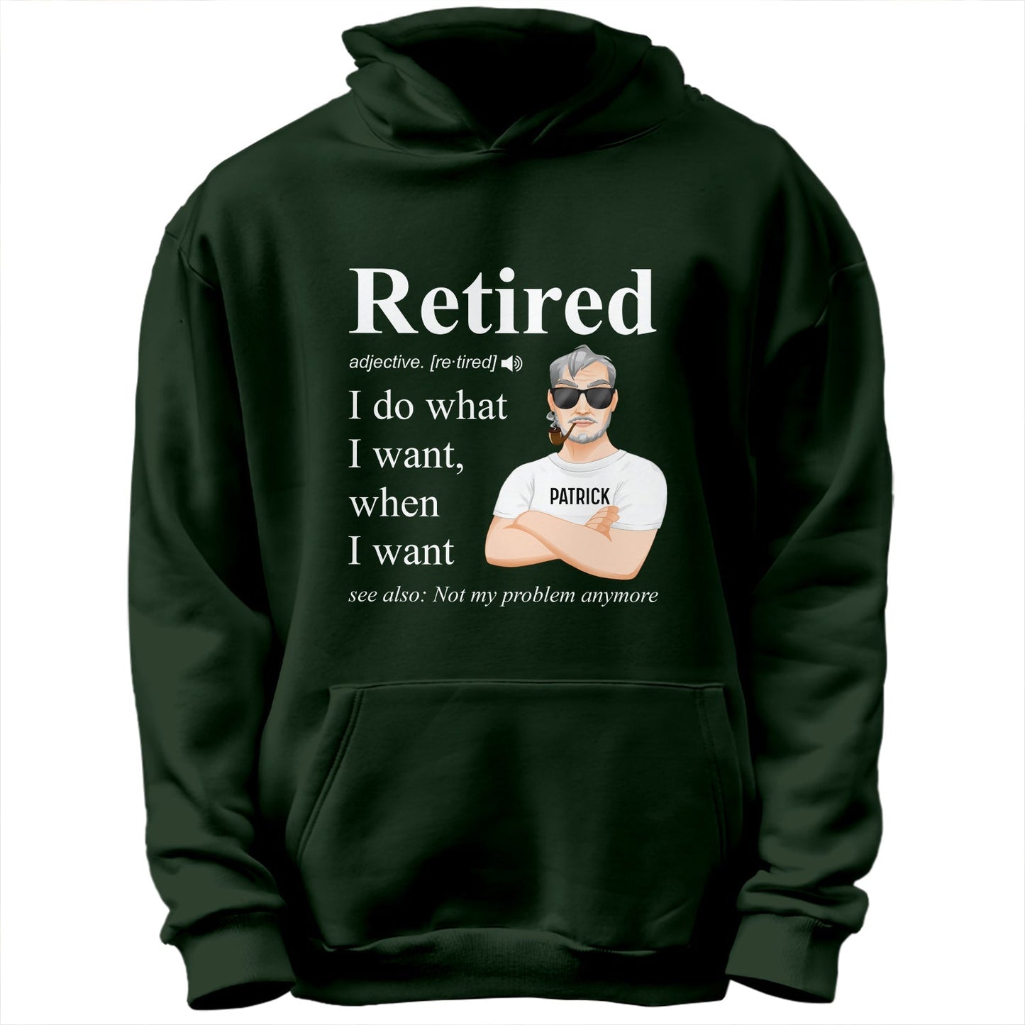 Black personalized retirement shirt hoodie with retired definition and custom name Patrick