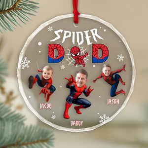 Personalized spider family ornament featuring three characters with names Jacob, Jason, and Daddy