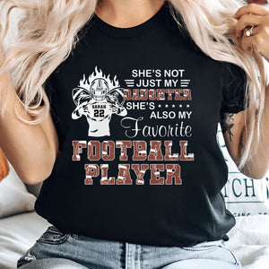 Personalized sports apparel gift black t-shirt with football player and daughter text design