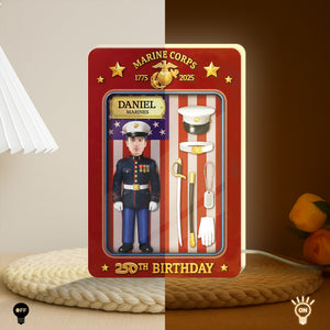 Personalized US Marine Corps gift featuring a custom figurine for a 250th birthday celebration