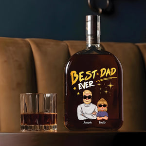 Personalized whiskey bottle gift featuring the text Best Dad Ever and custom names Joseph and Emily