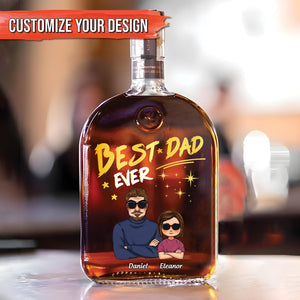Personalized whiskey bottle gift featuring custom label with 'Best Dad Ever' design
