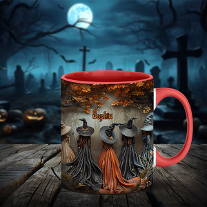365Gifty personalized witch mug with autumn witch design and custom name Sophia on a red handle mug