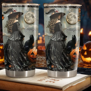365Gifty personalized witch tumbler with black cat, pumpkin, full moon, and custom name Jennifer