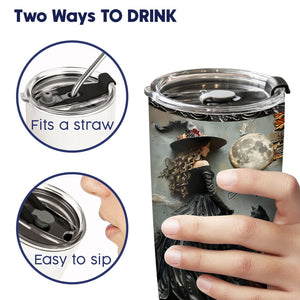 365Gifty personalized witch tumbler showing two ways to drink with straw or sip lid