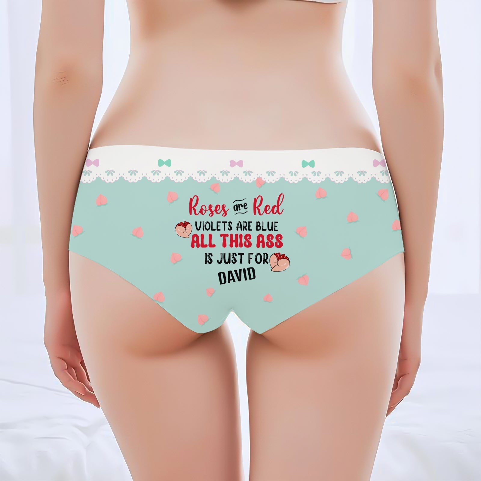 Personalized women underwear featuring a playful poem and heart design for special occasions