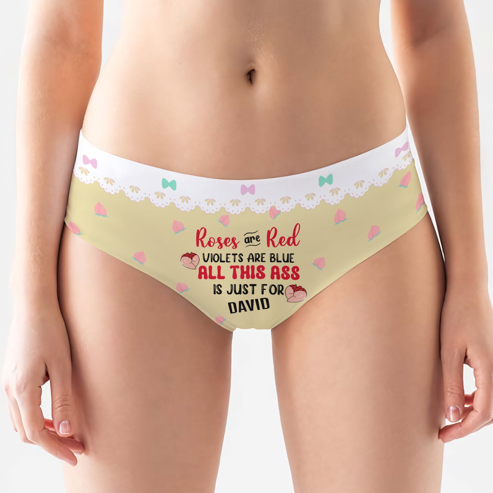Personalized women underwear with playful message and floral design for custom gifting
