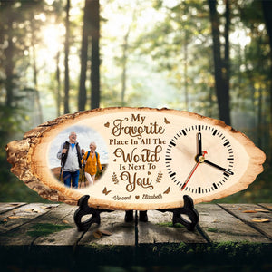 365Gifty personalized wooden couple clock with photo and engraved romantic message on natural wood slab