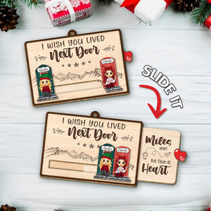 Personalized wooden slider card ornament with heartfelt message and cute character designs