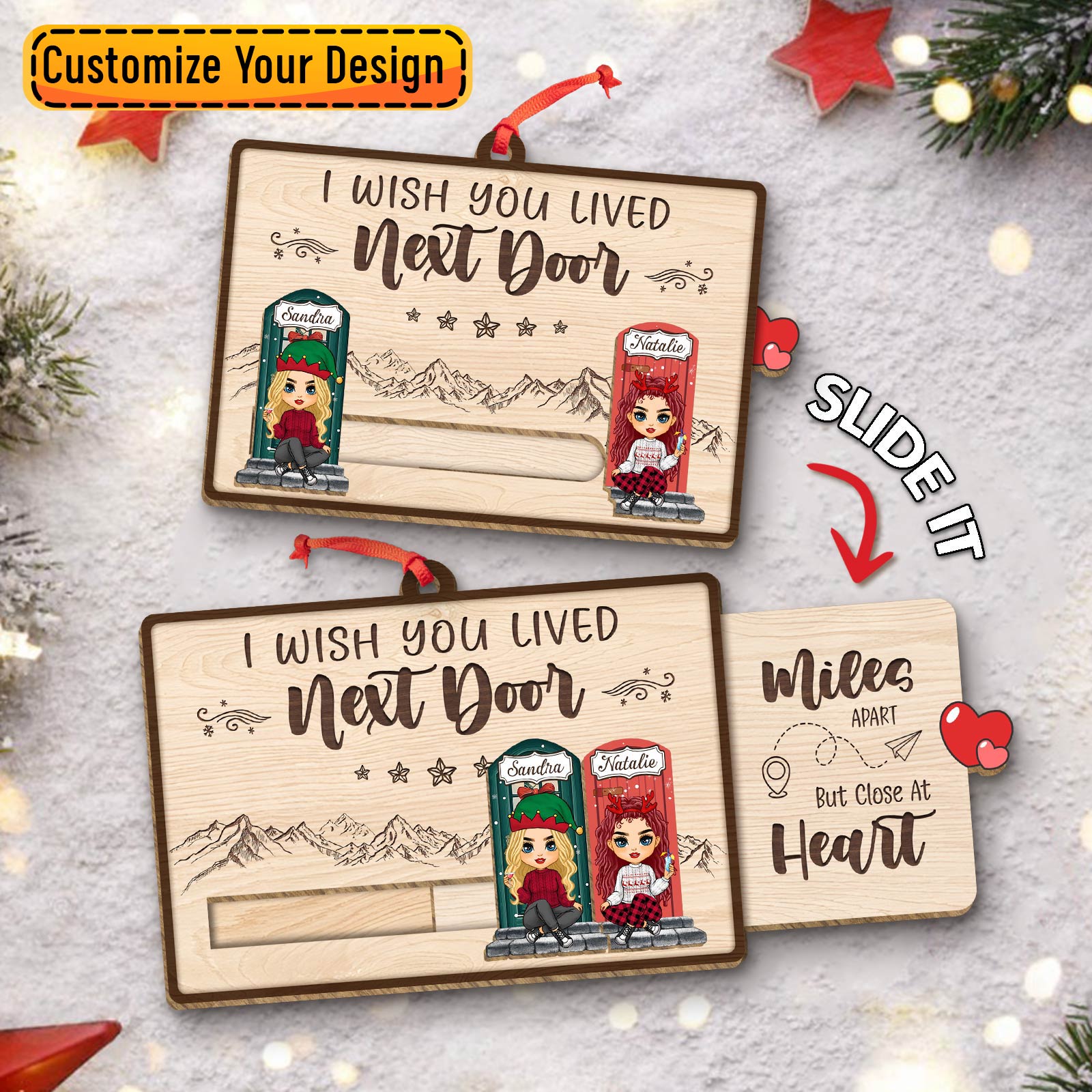 Personalized wooden slider card with a heartfelt message and customizable design for unique gifting
