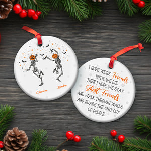 365Gifty cream sweatshirt featuring three pumpkin head skeletons names and spooky text unique ghost friends Christmas gift